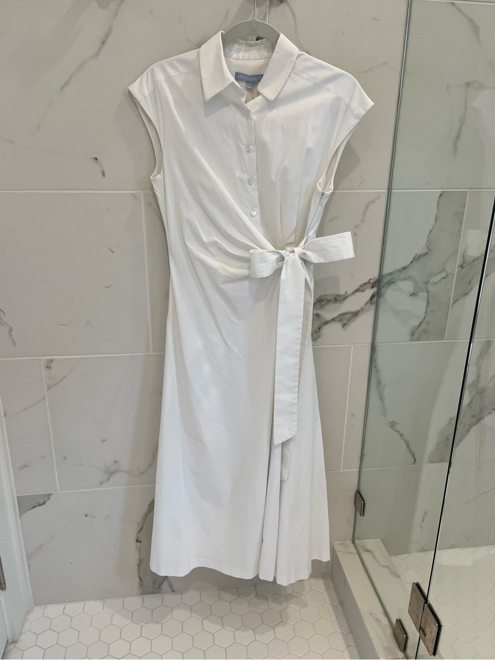 ANTONIO MELANI White Cap-Sleeve Wrap style Midi Shirt Dress